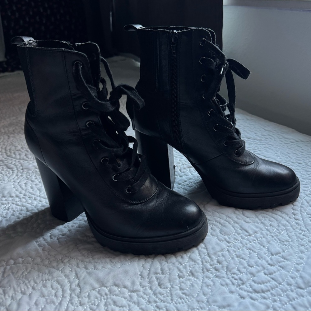 Steve Madden Black Lace-Up High Heel Boots